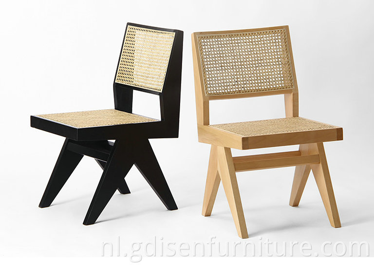 Europese stijl eetkamerstoel ontwerper Pierre Jeanneret eetkamerstoel massief houten frame rattan rugstoel